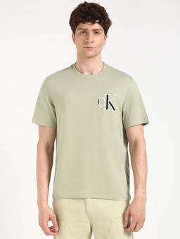 Calvin Klein - Mens Green Solid Casual T-Shirt