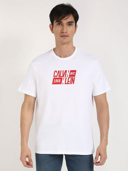 Calvin Klein - Mens White Typography Casual T-Shirt