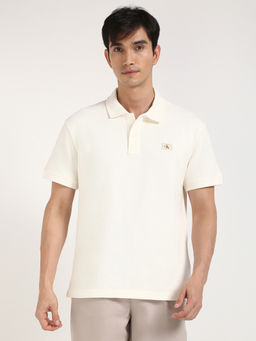 Calvin Klein - Mens White Solid Casual Polo T-Shirt