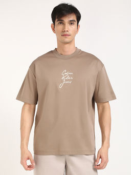 Calvin Klein - Mens Beige Solid Casual T-Shirt