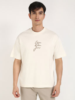 Calvin Klein - Mens White Solid Casual T-Shirt