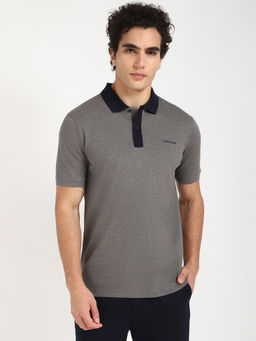 Calvin Klein - Mens Grey Solid Casual Polo T-Shirt