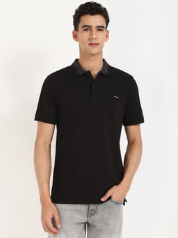 Calvin Klein - Mens Black Solid Casual Polo T-Shirt