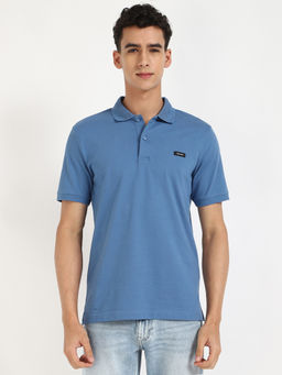 Calvin Klein - Mens Blue Solid Casual Polo T-Shirt