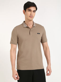 Calvin Klein - Mens Beige Solid Casual Polo T-Shirt