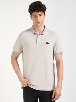 Calvin Klein - Mens Grey Solid Casual Polo T-Shirt