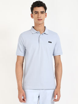 Calvin Klein - Mens Blue Solid Casual Polo T-Shirt