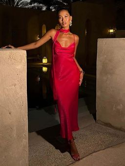 Outzidr - Red Strappy Dress