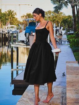 Outzidr - Black Corset Upper with Gathered Bottom Dress