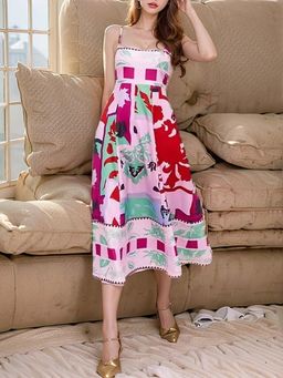 Outzidr - Rose Print Fit And Flare Maxi Dress