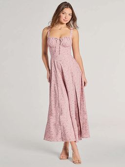 Outzidr - Pink Strapless Slit Dress