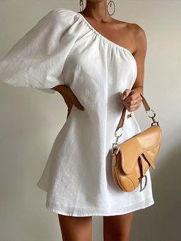 Outzidr - White One Shoulder Dress