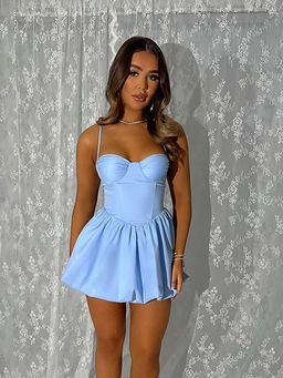Outzidr - Blue Corset Fir And Flare Dress