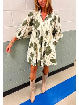 Outzidr - Off White Floral Print Flared Mini Dress