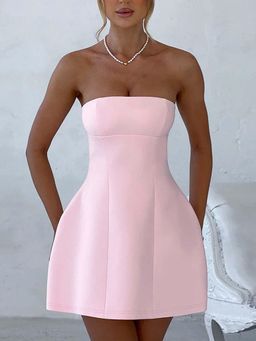 Outzidr - Pink Strapless Skater Dress