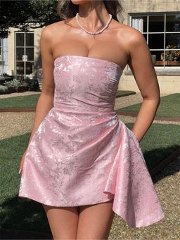 Outzidr - Pink Self Designed Tube Mini Dress