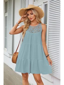 Outzidr - Blue Lace Inserts Tiered Dress