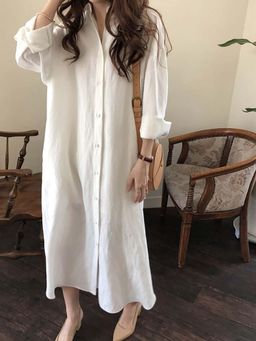 Outzidr - White Straight Fit Shirt Dress
