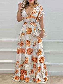 Outzidr - Orange Dress with Half Sleeve