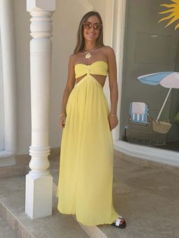 Outzidr - Yellow Bustier Dress with Side Cut Out