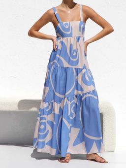 Outzidr - Blue Flared Tiered Dress