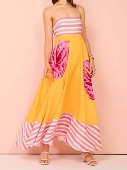 Outzidr - Yellow Printed Fit and Flare Dress