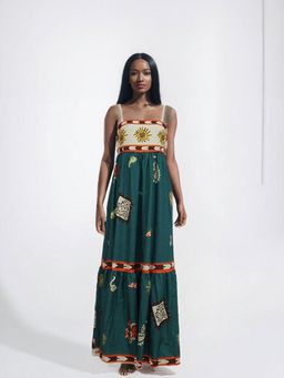 Outzidr - Green Tribal Print Dress