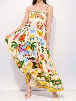 Outzidr - Yellow Printed Dress