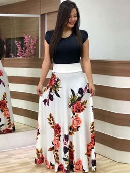 Outzidr - White Printed Maxi Dress