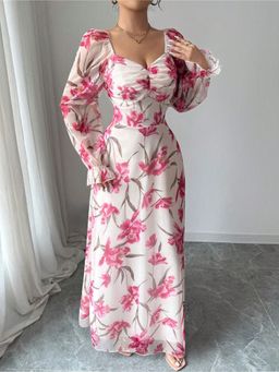 Outzidr - White Floral Print Maxi Dress