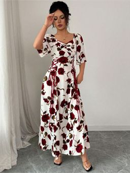 Outzidr - White Floral Print Maxi Dress