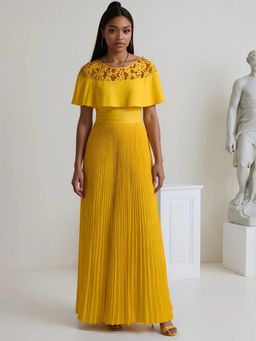 Outzidr - Mustard Pleated Maxi Dress