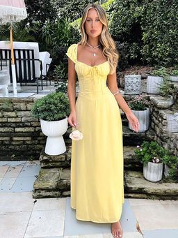 Outzidr - Yellow Cottage Core Corset Dress