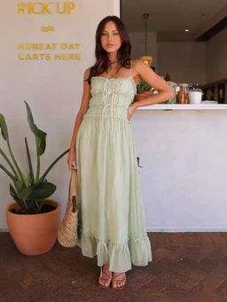 Outzidr - Green Strappy Sheer Maxi Dress