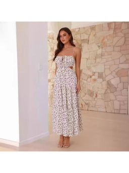 Outzidr - Blue Shoulder Strap Side Cut Out Maxi Dress