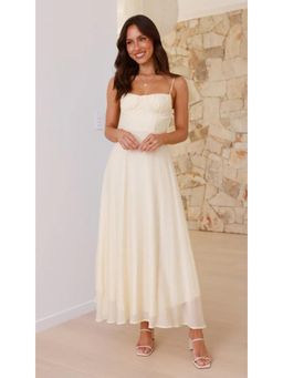 Outzidr - White Bustier Top Flowy Dress