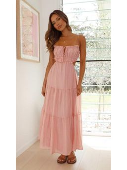 Outzidr - Pink Bustier Top Tiered Dress