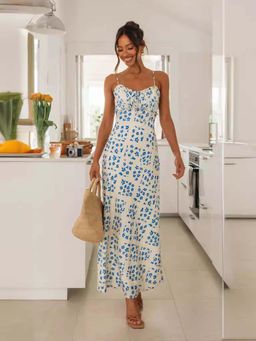 Outzidr - White Shoulder Strap Neck Line Strappy Dress