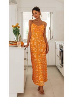 Outzidr - Orange Shoulder Strap Neck Line Strappy Dress