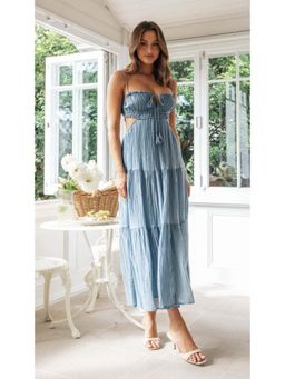 Outzidr - Blue Noodle Strap Back Tie Up Dress