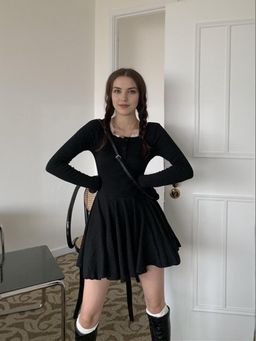 Outzidr - Black Button Down Skater Dress