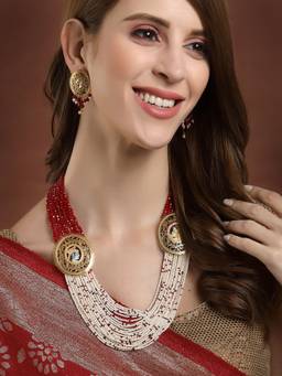 PANASH - Beaded and Hand Painted Gold Plated Red Handcrafted Jewellery (Set of 2)