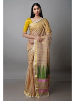 Unnati Silks - Beige Pure Handloom Dhakai Jamdani Cotton Silk Saree