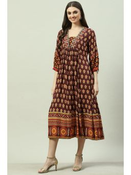 Biba - Women Brown Floral Printed Midi Dress
