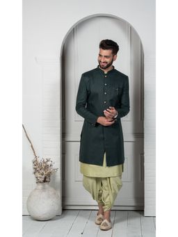 KISAH - Men Green Kurta Sherwani Set (Set of 3)