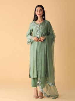 Zeefaa - Breeze Chanderi Basil Green Set (3 Pcs)