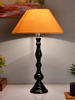 Homesake - Glossy Black Teardrop Table Lamp Beige Shade