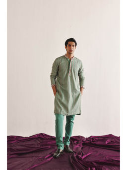 Twenty Nine - Sea Green Kantha Work Kurta with Pant (Set of 2)