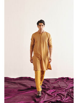 Twenty Nine - Yellow Kantha Work Kurta with Pant (Set of 2)