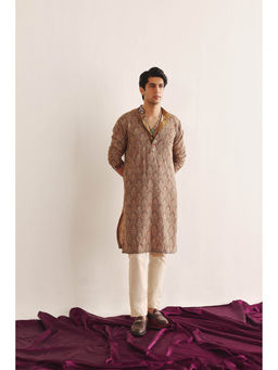 Twenty Nine - Brown Ajrakh Kantha Work Kurta with Pant (Set of 2)